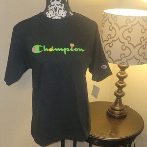 Champion Black Tee with Neon Logo